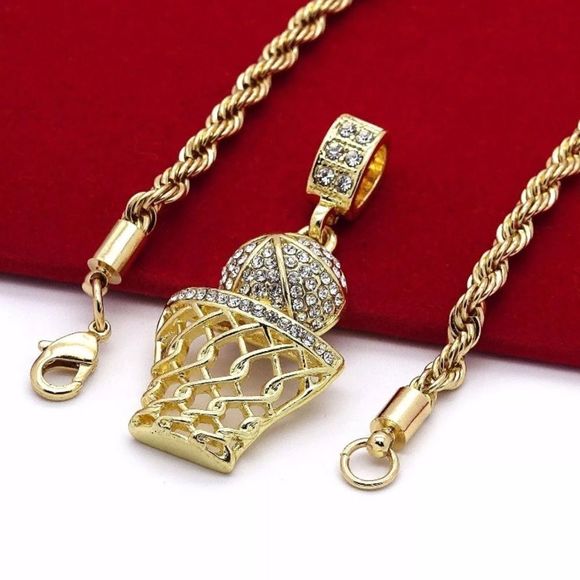 Other - Iced Out Basketball Pendant & 24" Rope Chain
